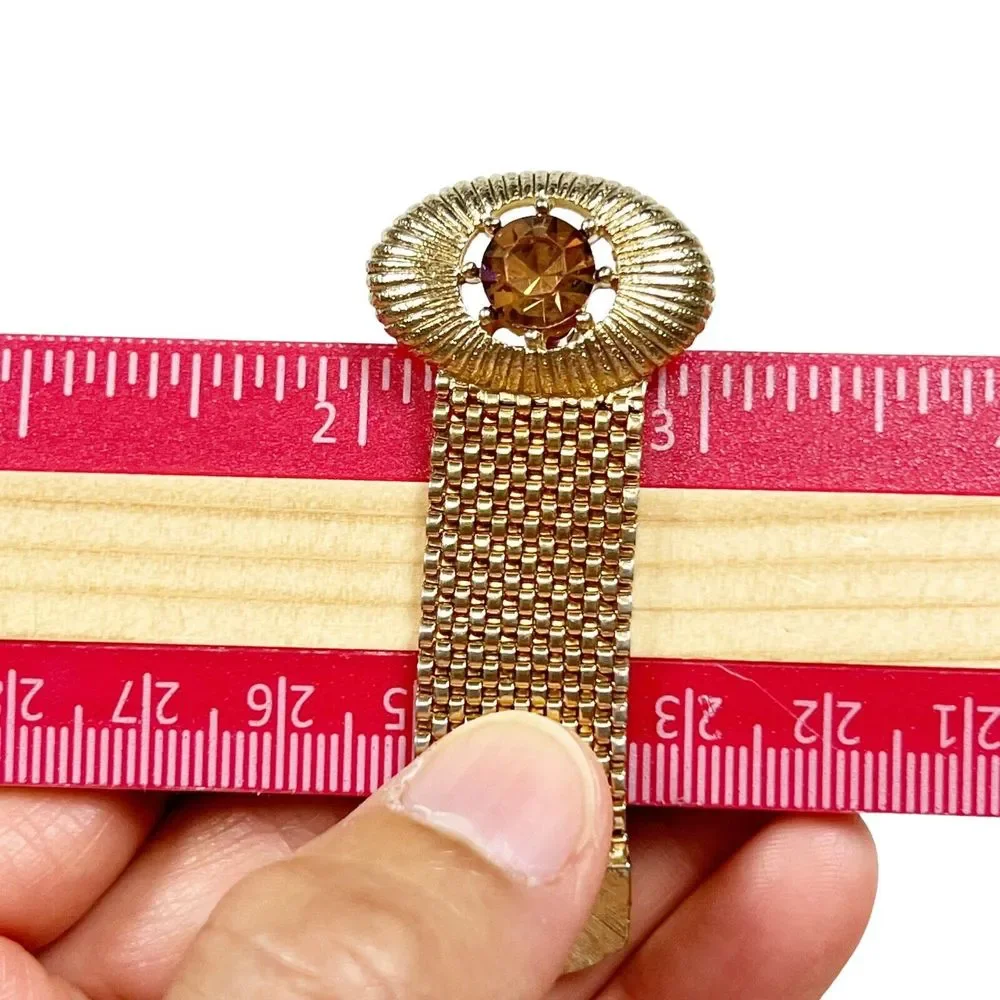 Vintage Orange Rhinestone Wraparound Mesh Cuff Links Gold Tone